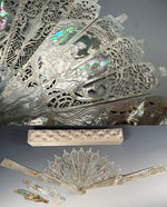 Fabulous Antique Hand Carved Mother of Pearl Figural Monture for 28 cm French Hand Fan, w Box