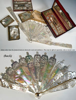 Fabulous Antique Hand Carved Mother of Pearl Figural Monture for 28 cm French Hand Fan, w Box