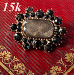 Superb 15k Georgian to Victorian Era Mourning Jewelry, Facet Cut Jet Gems or Onyx, Hair Art
