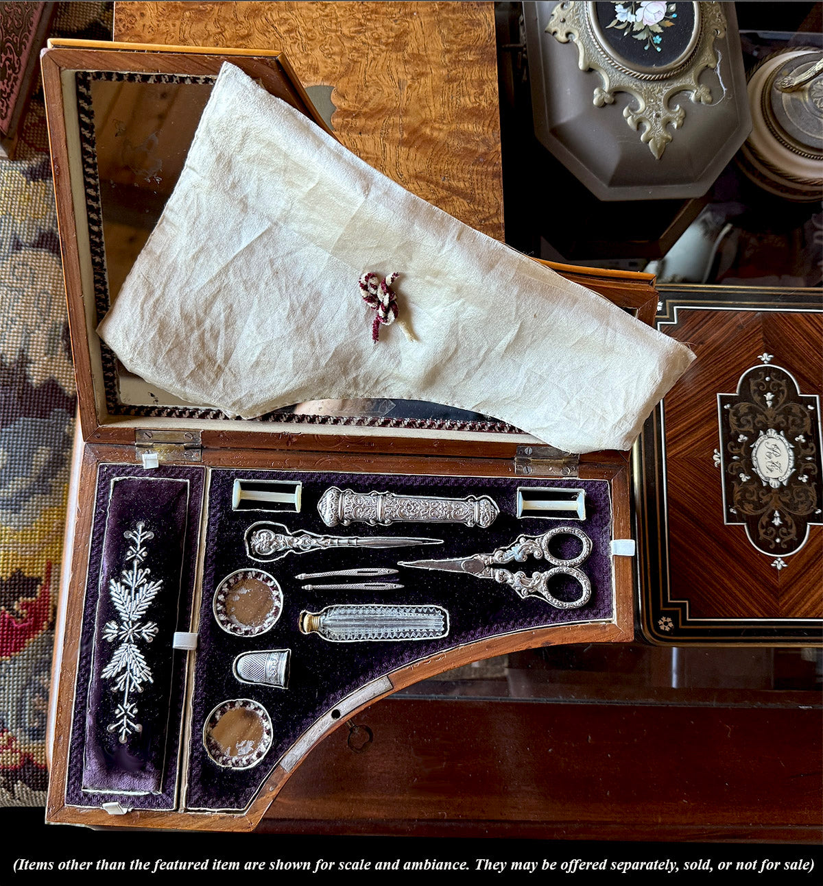 RARE Antique 19th Century French Miniature Piano Sewing Box, Music Box Plays, Sewing Tools