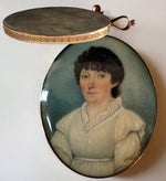 Antique French Portrait Miniature, c.1810-20 Woman w Guillotine Haircut, Mourning Hair Art Pendant