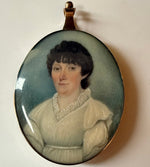 Antique French Portrait Miniature, c.1810-20 Woman w Guillotine Haircut, Mourning Hair Art Pendant