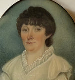 Antique French Portrait Miniature, c.1810-20 Woman w Guillotine Haircut, Mourning Hair Art Pendant