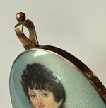 Antique French Portrait Miniature, c.1810-20 Woman w Guillotine Haircut, Mourning Hair Art Pendant
