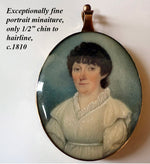Antique French Portrait Miniature, c.1810-20 Woman w Guillotine Haircut, Mourning Hair Art Pendant
