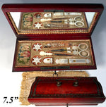 Rare Antique French Napoleon Era Palais Royal Sewing Etui, Box, Mother of Pearl Tools w 18k Gold