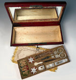 Rare Antique French Napoleon Era Palais Royal Sewing Etui, Box, Mother of Pearl Tools w 18k Gold