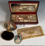 Rare Antique French Napoleon Era Palais Royal Sewing Etui, Box, Mother of Pearl Tools w 18k Gold