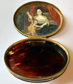 Rare Antique 18th Century French Tortoise Shell Patch or Snuff Box, Oil Painting Interior Bedroom Naughty
