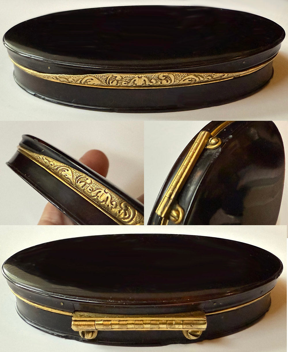 Rare Antique 18th Century French Tortoise Shell Patch or Snuff Box, Oil Painting Interior Bedroom Naughty