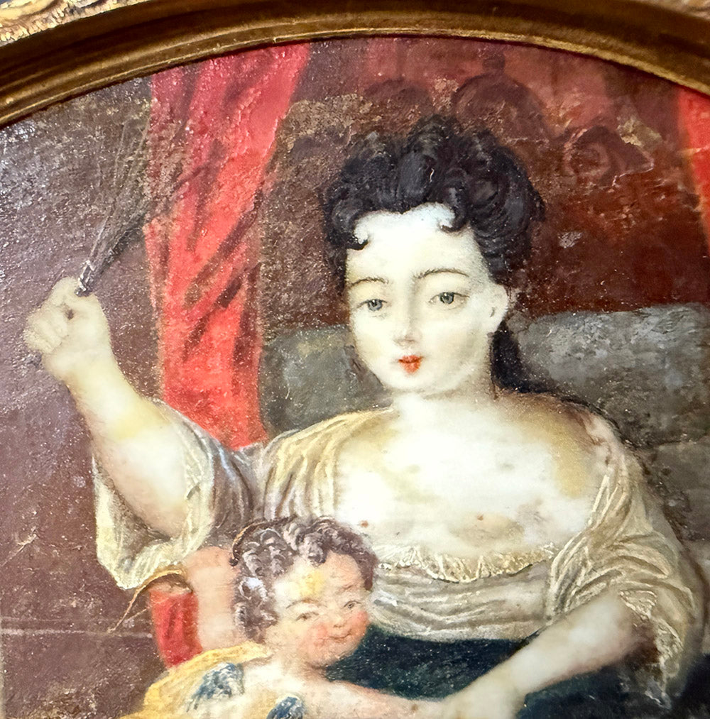 Rare Antique 18th Century French Tortoise Shell Patch or Snuff Box, Oil Painting Interior Bedroom Naughty