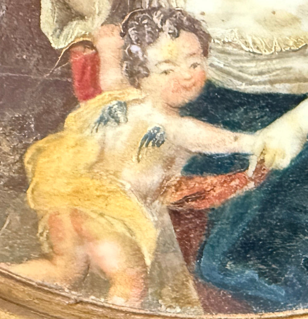 Rare Antique 18th Century French Tortoise Shell Patch or Snuff Box, Oil Painting Interior Bedroom Naughty