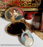 Rare Antique 18th Century French Tortoise Shell Patch or Snuff Box, Oil Painting Interior Bedroom Naughty