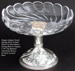 Elegant Antique French Sterling Silver & Baccarat Cut Glass Raised Serving Dish or Compote, 6"