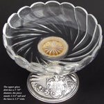 Elegant Antique French Sterling Silver & Baccarat Cut Glass Raised Serving Dish or Compote, 6"