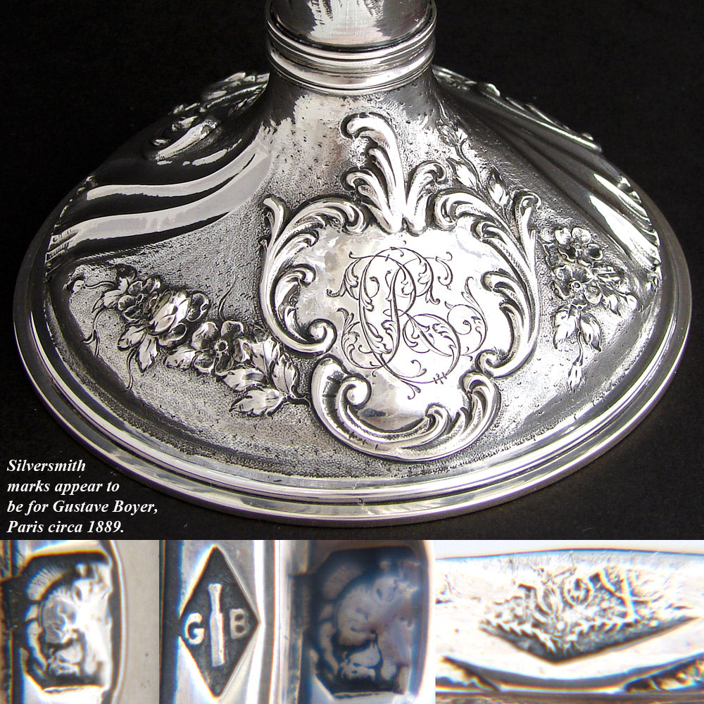 Elegant Antique French Sterling Silver & Baccarat Cut Glass Raised Serving Dish or Compote, 6"