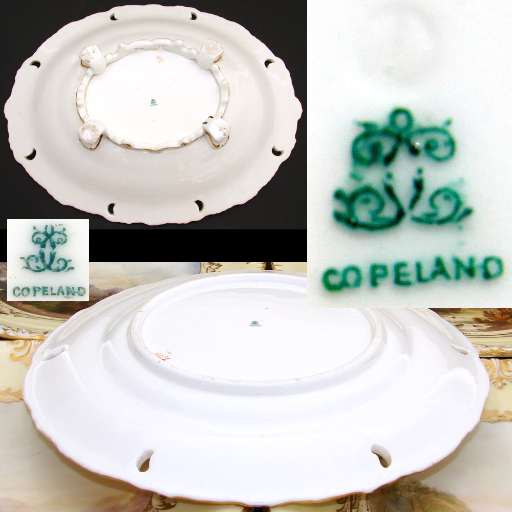 Antique W.T. Copeland 5pc Cabinet Plate & Serving Dish Set, HP by Ball, c.1848