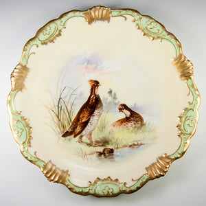 PAIR Antique Hand Painted LIMOGES Cabinet Plates, Game Hens, Raised Gold Enamel