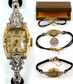 Vintage Lady's Benrus 14k Gold and Diamond Dress Watch, 17 Jewel, in Box and Working