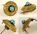 Antique Georgian Era 18th Century 12k Gold and Persian Turquoise Etruscan Style Brooch, Box