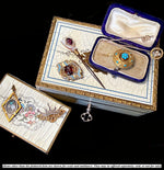 Antique Georgian Era 18th Century 12k Gold and Persian Turquoise Etruscan Style Brooch, Box