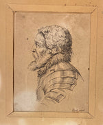 Four Early Copperplate Portrait Engravings in Antique Eastlake Ebonized and Inlaid Frame, 17th Century Prints