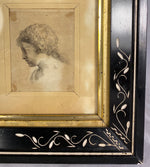 Four Early Copperplate Portrait Engravings in Antique Eastlake Ebonized and Inlaid Frame, 17th Century Prints