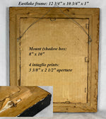 Four Early Copperplate Portrait Engravings in Antique Eastlake Ebonized and Inlaid Frame, 17th Century Prints