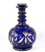 Antique French Hand Painted Enameled Cobalt Blue Liqueur Decanter, Fabulous!