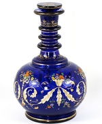 Antique French Hand Painted Enameled Cobalt Blue Liqueur Decanter, Fabulous!
