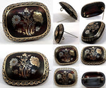 Antique Georgian Mourning Brooch, Tortoise Shell and Silver, 18k Gold Pique