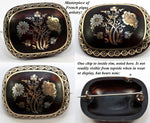 Antique Georgian Mourning Brooch, Tortoise Shell and Silver, 18k Gold Pique