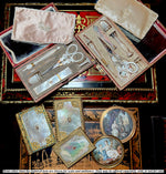 Antique French Palais Royal Mother of Pearl 18k Gold Sewing Set, Etui, c.1780s