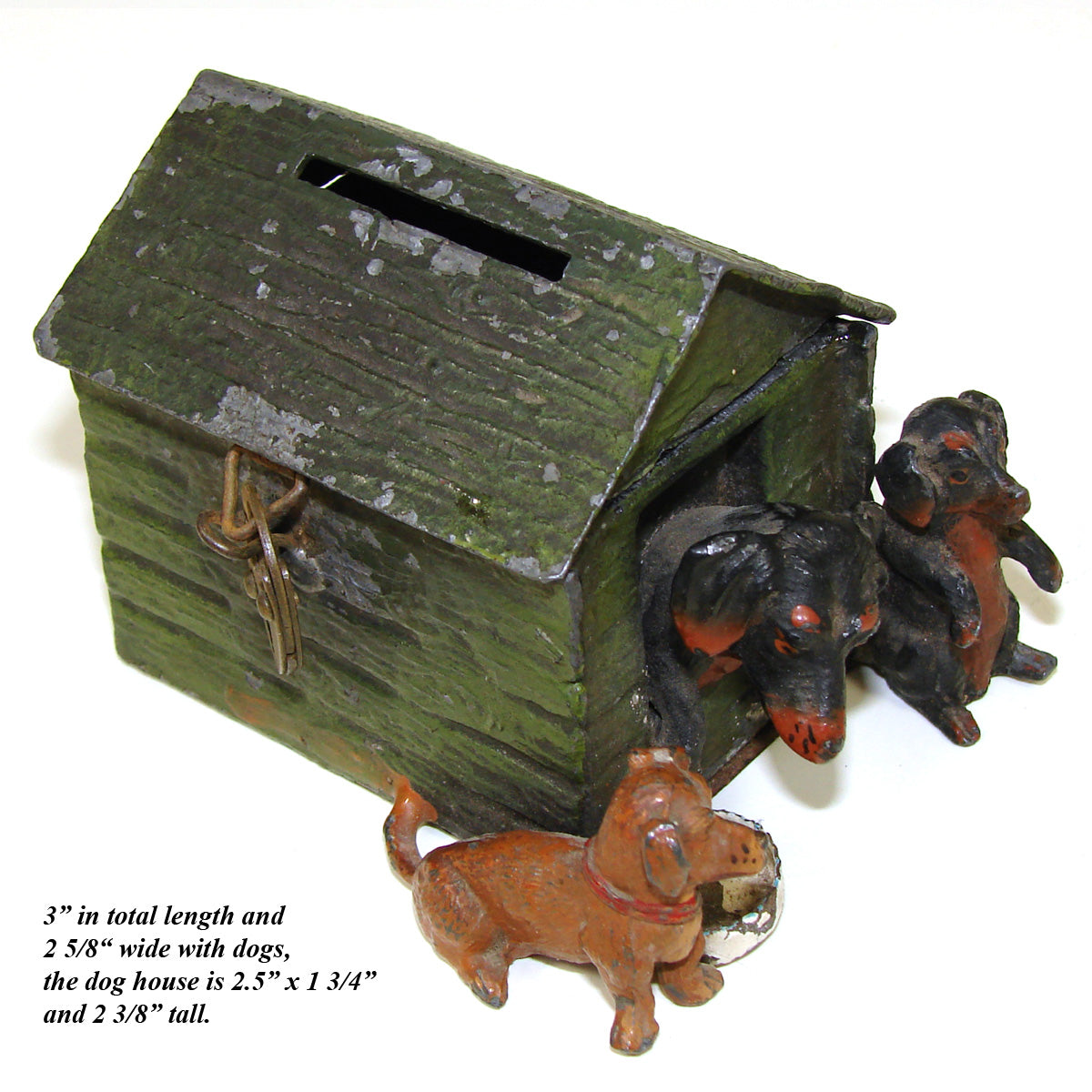 Antique Austrian Bronze Style Cold Painted Coin Box or Piggy Bank, Doghouse with Dog & Puppies