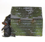 Antique Austrian Bronze Style Cold Painted Coin Box or Piggy Bank, Doghouse with Dog & Puppies