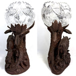 Huge 15.5" Tall Antique 19th Century Hand Carved Swiss Black Forest Stand for Oval Bowl, Goat