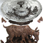 Huge 15.5" Tall Antique 19th Century Hand Carved Swiss Black Forest Stand for Oval Bowl, Goat