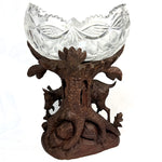 Huge 15.5" Tall Antique 19th Century Hand Carved Swiss Black Forest Stand for Oval Bowl, Goat