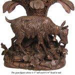 Huge 15.5" Tall Antique 19th Century Hand Carved Swiss Black Forest Stand for Oval Bowl, Goat