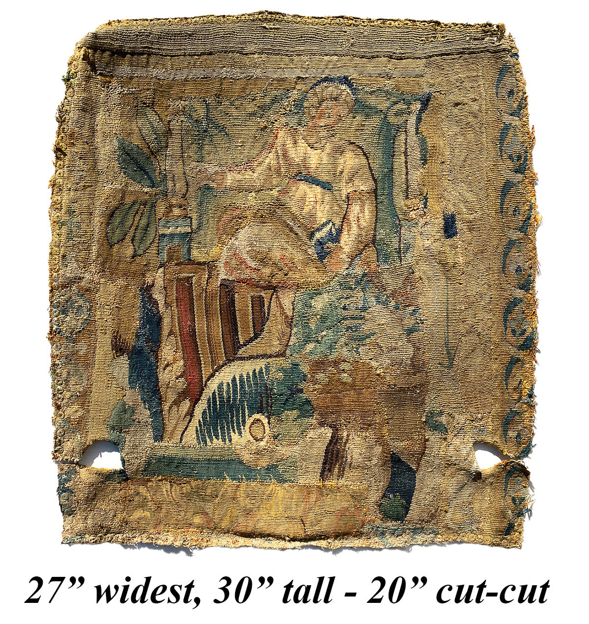 Rare c.1600s French Aubusson Tapestry Panel with Woman, Will Make Stunning Pillow Top