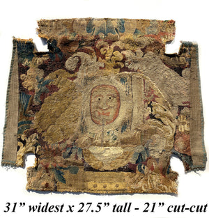 Rare c.1600s French Aubusson Tapestry Panel #3 with Face, Figural, Will Make Stunning Pillow Top
