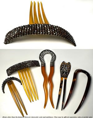 Antique French Cut Steel Hair Ornament, Tiara, Hinged to Blond Tortoise Shell Comb, c.1820s