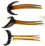 Antique French Cut Steel Hair Ornament, Crescent Tiara, Hinged to Blond Tortoise Shell Comb, c.1820s