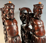 Pair Antique French Neoclassical Hand Carved Wood Figures, Shelf or Furniture Brackets, Chimera