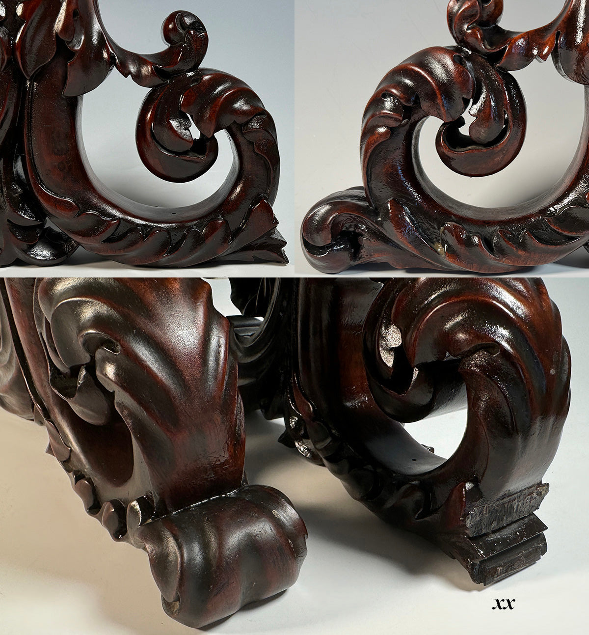 Pair Antique French Neoclassical Hand Carved Wood Figures, Shelf or Furniture Brackets, Chimera