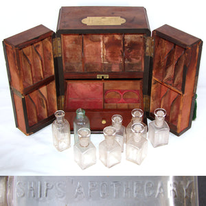 Antique James Folsom Mariner's Apothecary Cabinet in Mahogany Veneers, Many Orig. Bottles