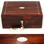 Antique Victorian Era Rosewood & Mother of Pearl Inlay Jewelry, Trinket or Sewing Box