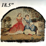 Fine Early 1800s French Petitpoint Needlepoint 18.5" x 15" Figural Panel, Perfect to make Pillow