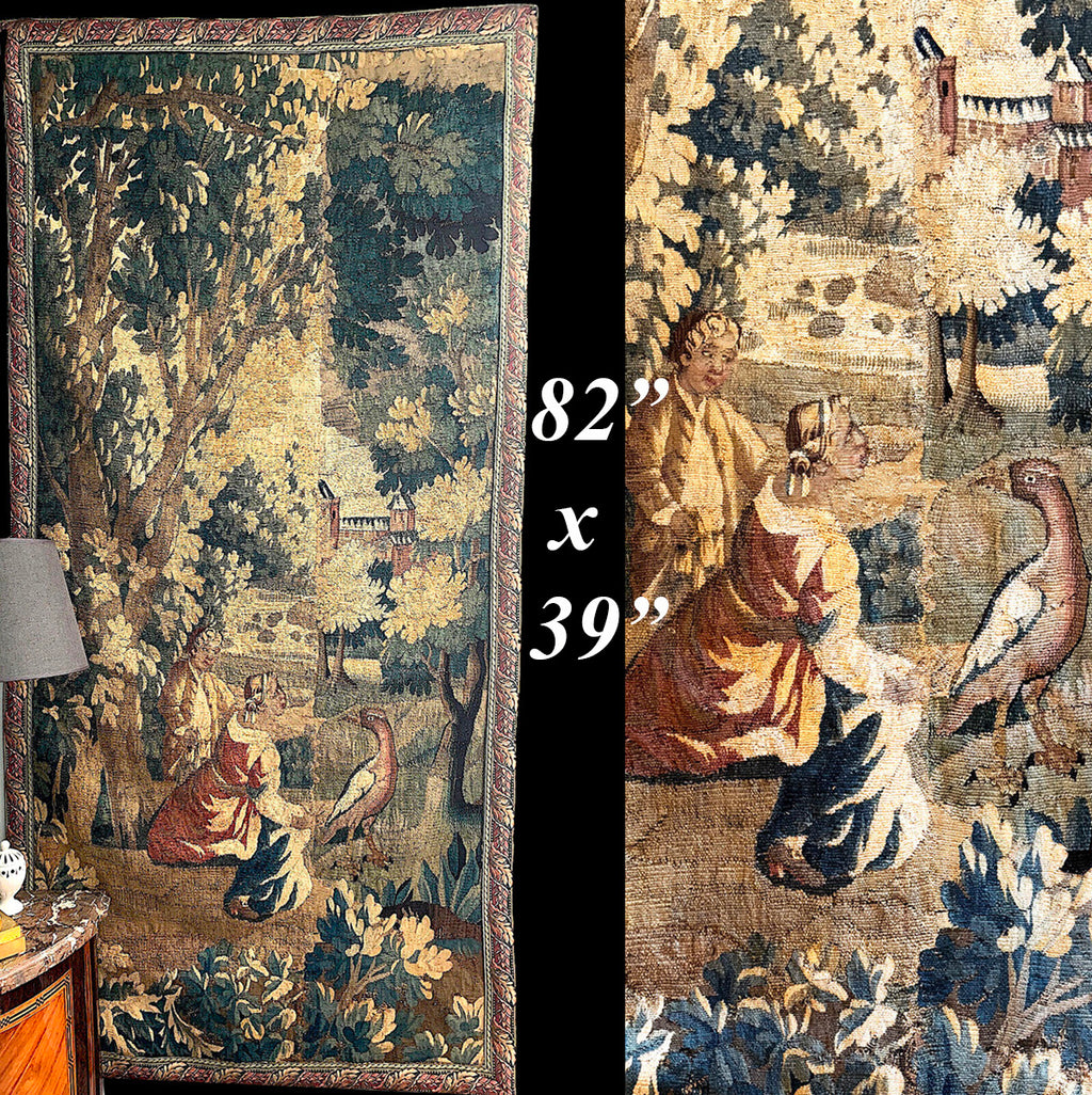 Rare Antique 17th Century French  Aubusson Tapestry, 82" Tall 39" Wide, Portier, Door Panel