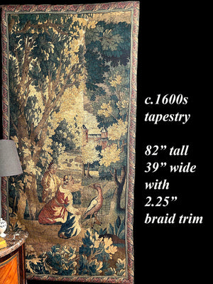Rare Antique 17th Century French  Aubusson Tapestry, 82" Tall 39" Wide, Portier, Door Panel